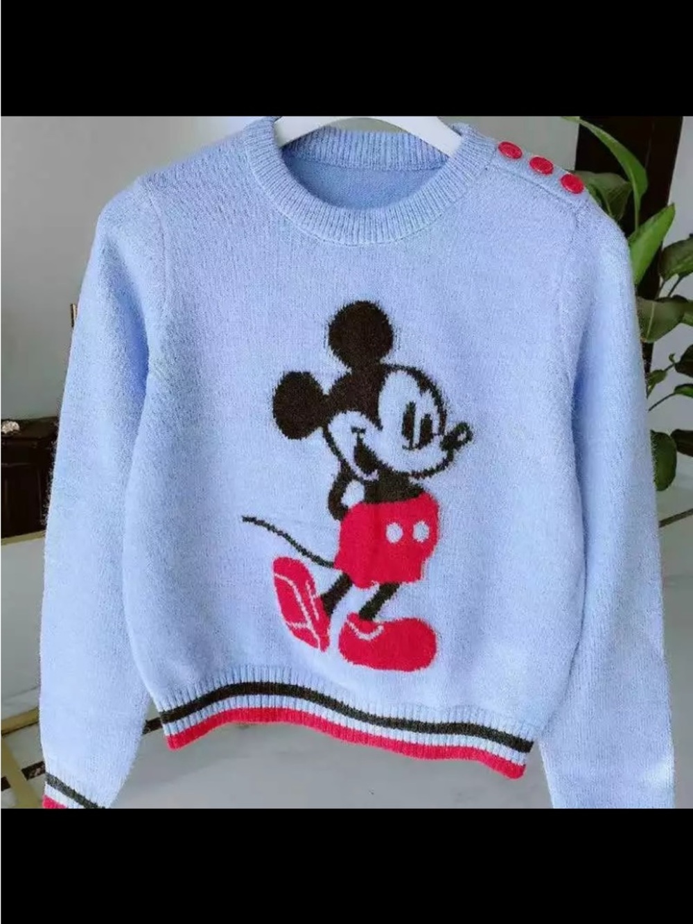 Light Blue Mickey Mouse Crewneck Sweater with Red Accents XS-S